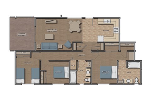 Floor plan for 3 beds, 1 bath, 1143 sqft